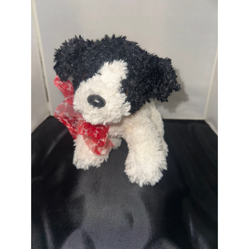 Ty Pluffies Tumbles the Dog‎ Black White Plush Stuffed Animal Red Ribbon 2005